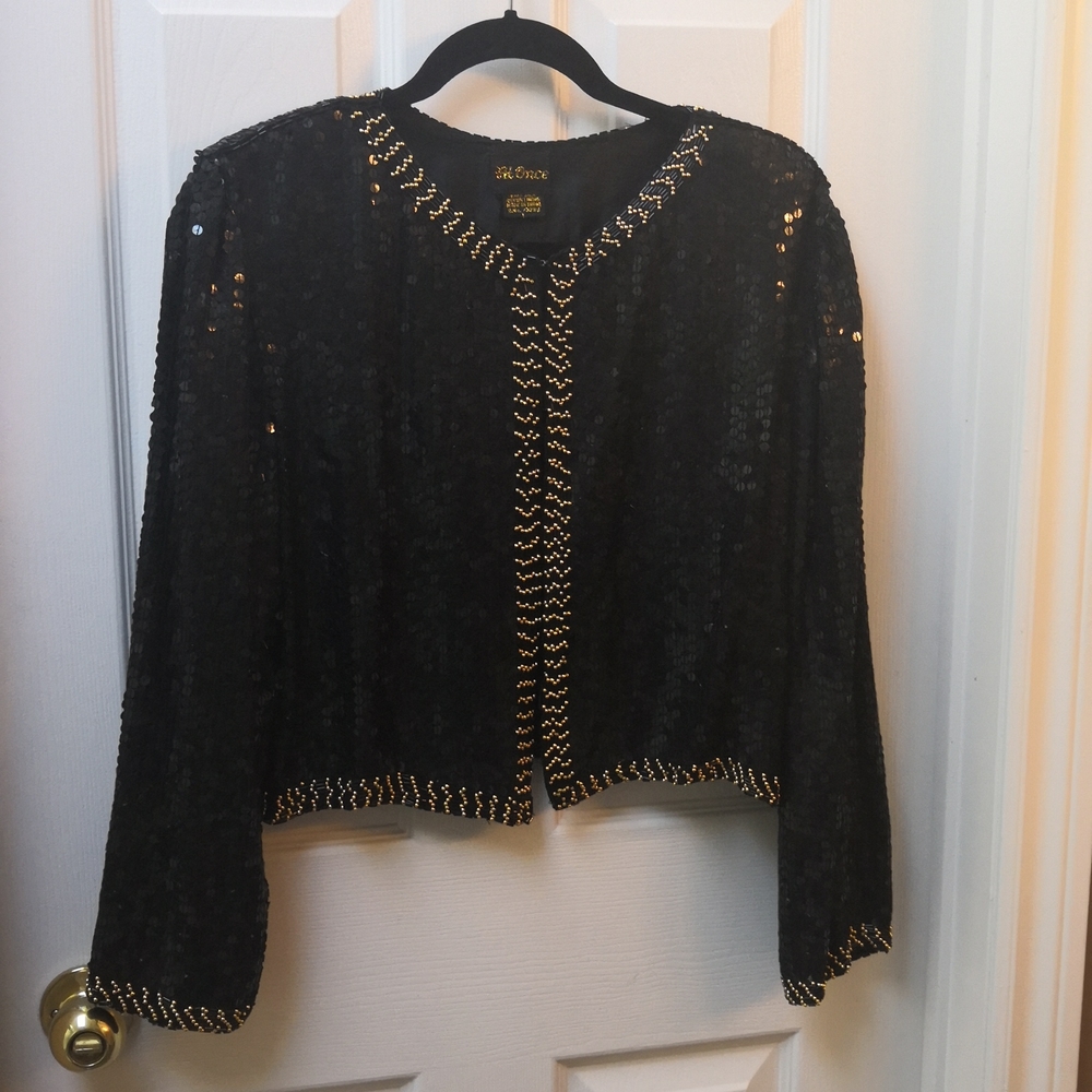 Vintage Sequined Black and Gold Jacket, sz M